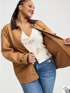 torrid Tan Utility Jacket with Dark Contrast Collar